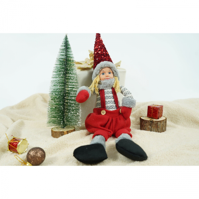 Ornament de Craciun papusa, Flippy, rosu/gri, textil, 62 cm [3]