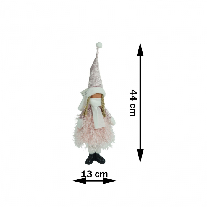 Ornament de Craciun papusa, Flippy, roz/alb, textil, 44 cm [13]