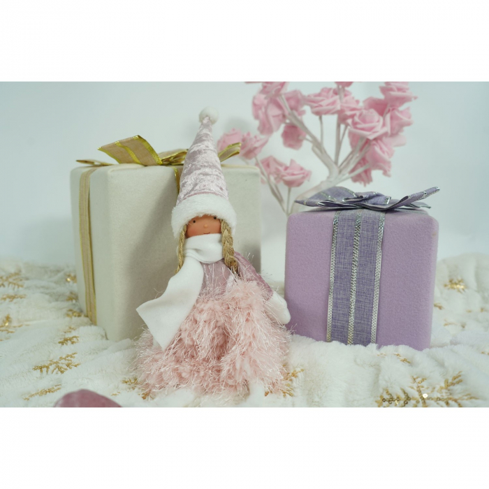 Ornament de Craciun papusa, Flippy, roz/alb, textil, 50 cm [5]