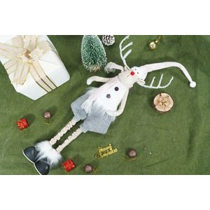 Ornament de Craciun ren cu picioare telescopice, Flippy, gri/alb, textil, 100 cm [5]