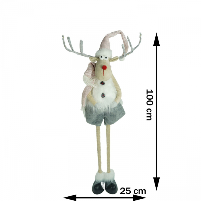 Ornament de Craciun ren cu picioare telescopice, Flippy, gri/alb, textil, 100 cm [16]