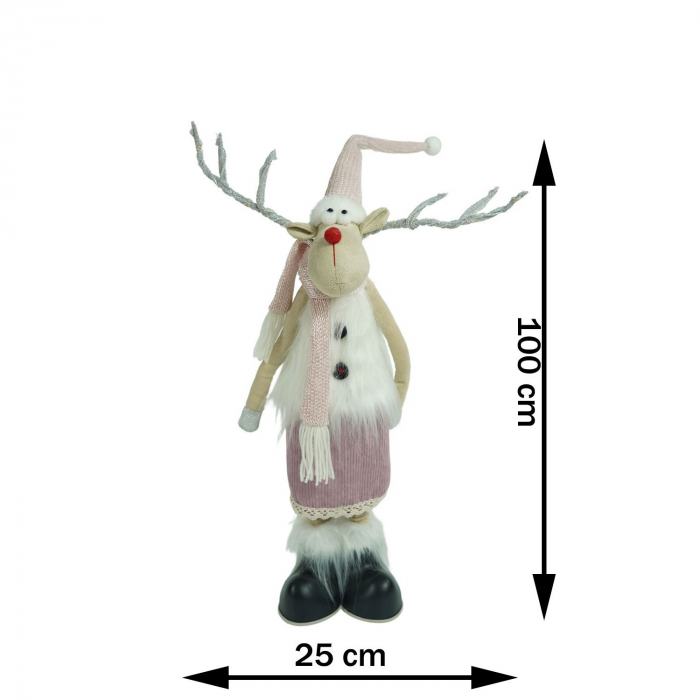 Ornament de Craciun ren cu picioare telescopice, Flippy, roz/alb, textil, 72 cm [11]