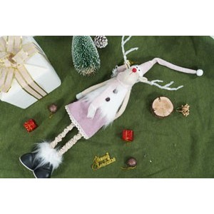 Ornament de Craciun ren cu picioare telescopice, Flippy, roz/alb, textil, 72 cm [4]
