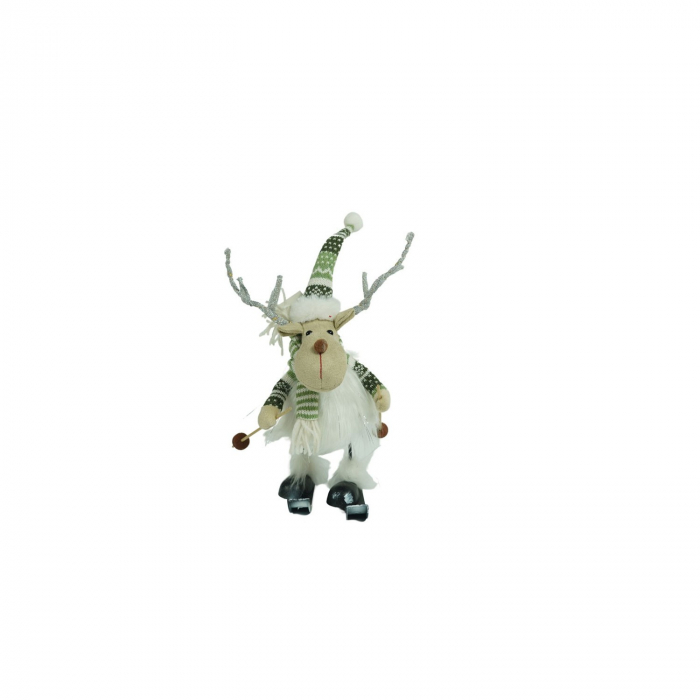 Ornament de Craciun ren pe schiuri, Flippy, alb/verde, textil, 33 cm [2]