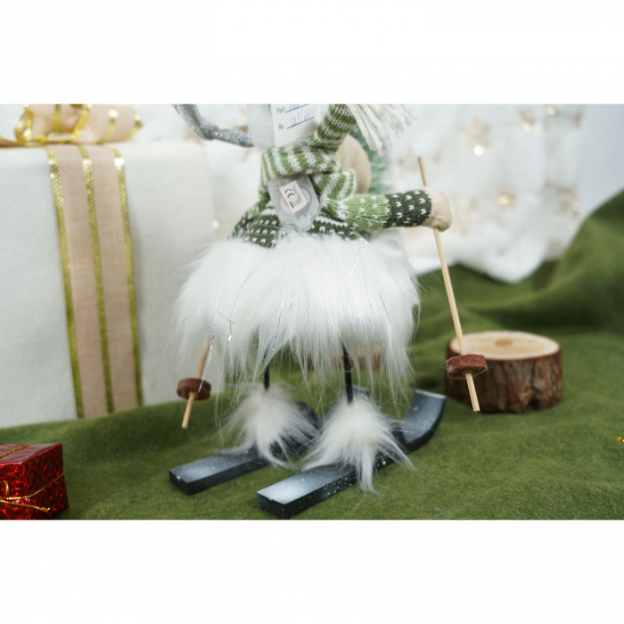 Ornament de Craciun ren pe schiuri model 2, Flippy, alb/verde, textil, 33 cm [5]