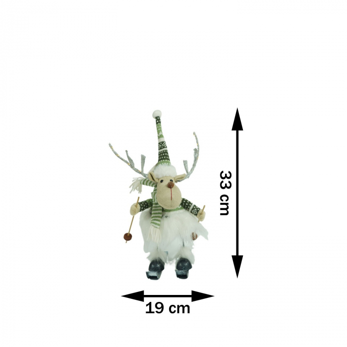 Ornament de Craciun ren pe schiuri model 2, Flippy, alb/verde, textil, 33 cm [11]