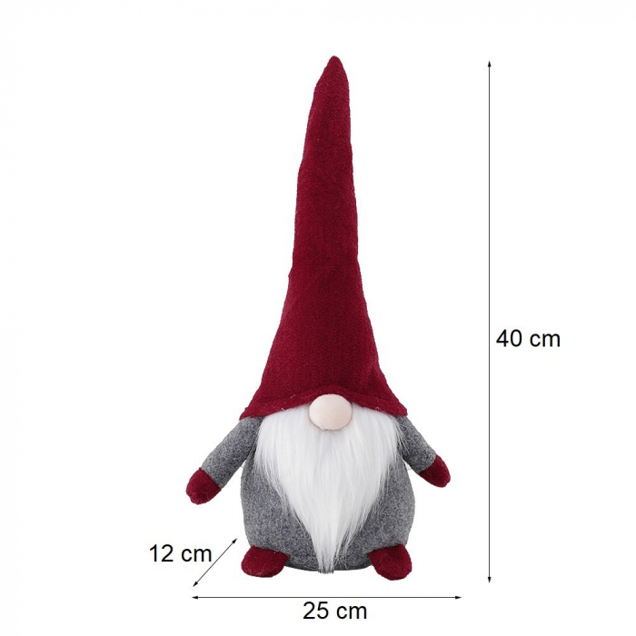 Ornament de Craciun Spiridus, Caciula Rosie, Flippy, Material Textil, 40 cm, Gri [2]