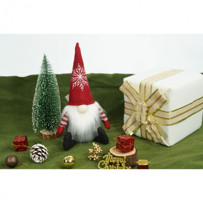 Ornament de Craciun spiridus cu palarie rosie, Flippy, rosu/gri, textil, 31 cm [3]