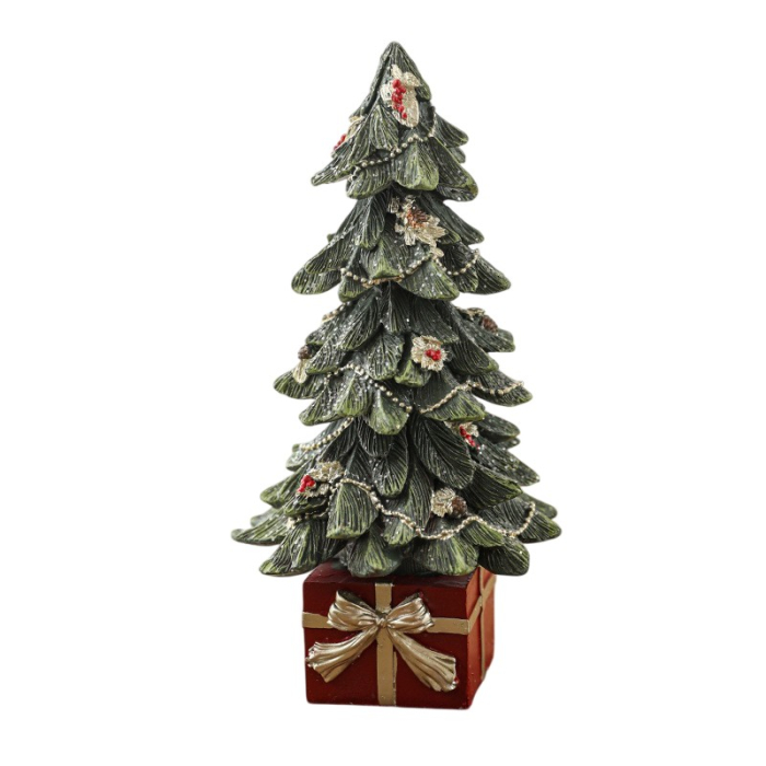 Ornament Decoratiune de Craciun, Flippy, Decoratiune Mica pentru Craciun din Rasina, Model Brad Impodobit cu Cadouri, 26.5 x 13 x 13 cm, Verde [3]