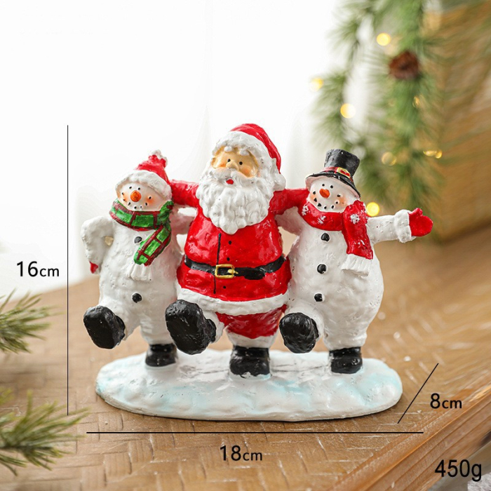 Ornament Decoratiune de Craciun, Flippy, Decoratiune Mica pentru Craciun din Rasina, Model Mos Craciun cu Oameni de Zapada, 16 x 18 x 8 cm, Rosu Alb [2]