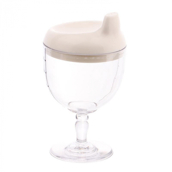 Pahar din Plastic Transparent cu Picior, Flippy, pentru Copii, 14 x 7.7 cm, cu Cioc Antiscurgere, + 3 Ani, Fara Maner, Alb [1]