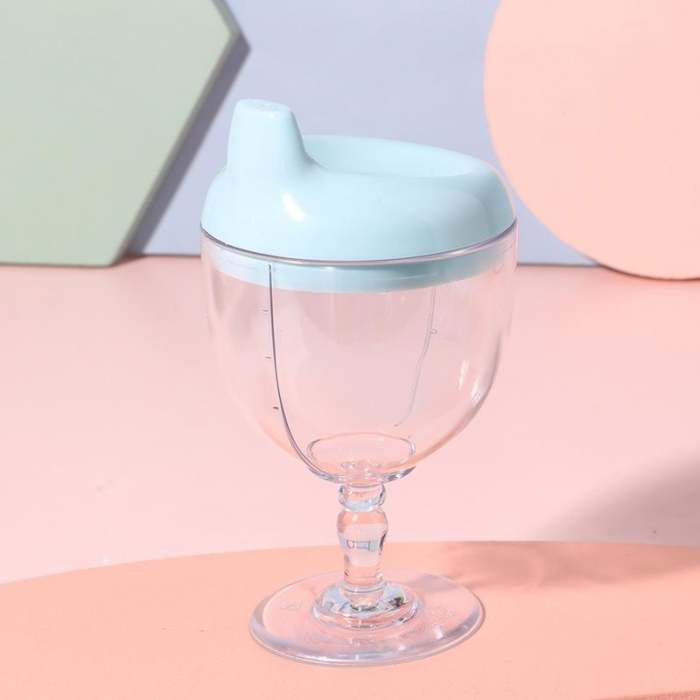 Pahar din Plastic Transparent cu Picior, Flippy, pentru Copii, 14 x 7.7 cm, cu Cioc Antiscurgere, + 3 Ani, Fara Maner, Albastru [2]