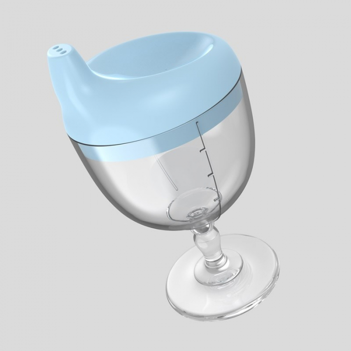 Pahar din Plastic Transparent cu Picior, Flippy, pentru Copii, 14 x 7.7 cm, cu Cioc Antiscurgere, + 3 Ani, Fara Maner, Albastru [5]