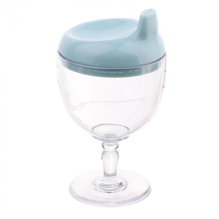 Pahar din Plastic Transparent cu Picior, Flippy, pentru Copii, 14 x 7.7 cm, cu Cioc Antiscurgere, + 3 Ani, Fara Maner, Albastru [1]