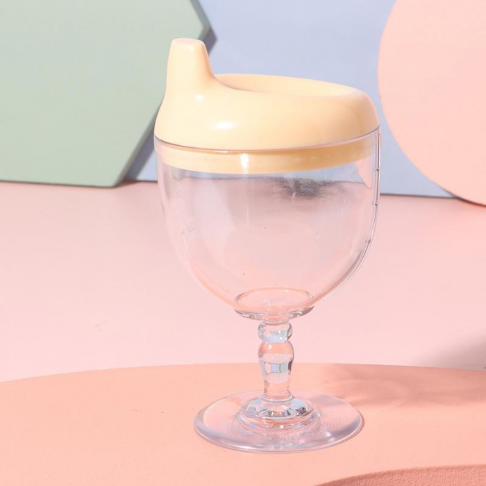 Pahar din Plastic Transparent cu Picior, Flippy, pentru Copii, 14 x 7.7 cm, cu Cioc Antiscurgere, + 3 Ani, Fara Maner, Galben [3]