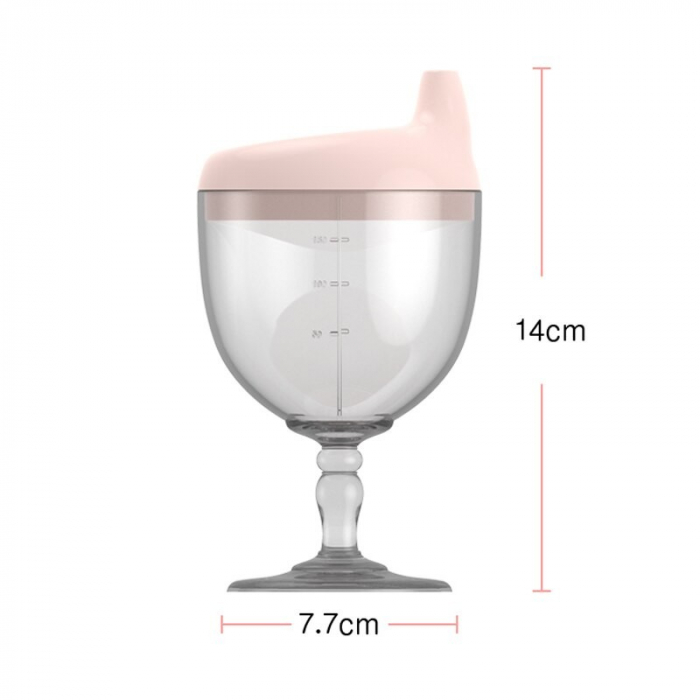 Pahar din Plastic Transparent cu Picior, Flippy, pentru Copii, 14 x 7.7 cm, cu Cioc Antiscurgere, + 3 Ani, Fara Maner, Roz [5]
