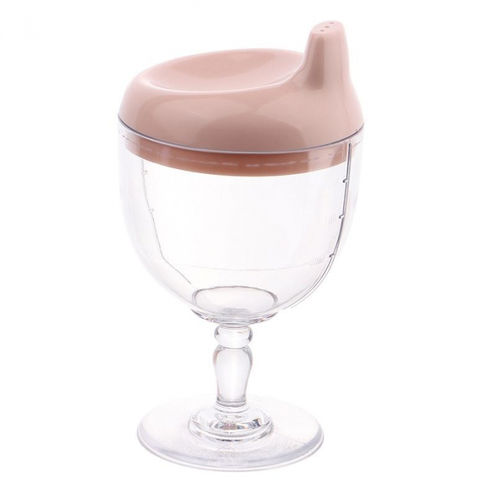 Pahar din Plastic Transparent cu Picior, Flippy, pentru Copii, 14 x 7.7 cm, cu Cioc Antiscurgere, + 3 Ani, Fara Maner, Roz [3]