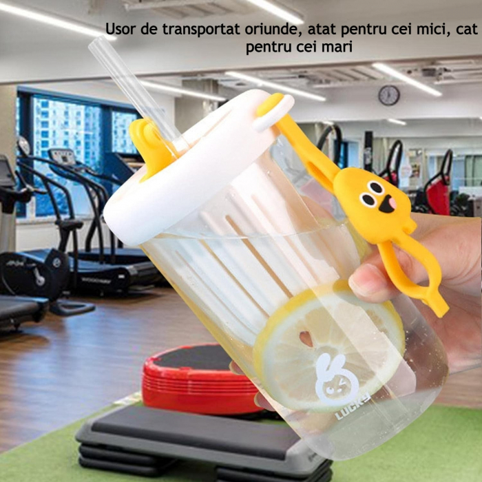 Pahar din silicon, cu capac si pai, pentru copii, Flippy, anti-cadere, compartiment pentru fructe/ceai/gheata, rezistent la temperaturi inalte, 500ml, Alb, 14.5x8.8x20 cm [6]