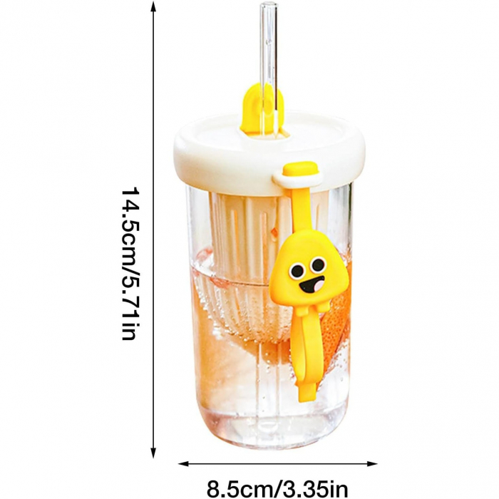 Pahar din silicon, cu capac si pai, pentru copii, Flippy, anti-cadere, compartiment pentru fructe/ceai/gheata, rezistent la temperaturi inalte, 500ml, Alb, 14.5x8.8x20 cm [3]