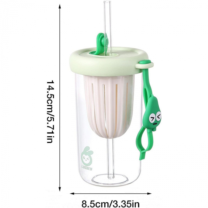 Pahar din silicon, cu capac si pai, pentru copii, Flippy, anti-cadere, compartiment pentru fructe/ceai/gheata, rezistent la temperaturi inalte, 500ml, Verde, 14.5x8.8x20 cm [6]
