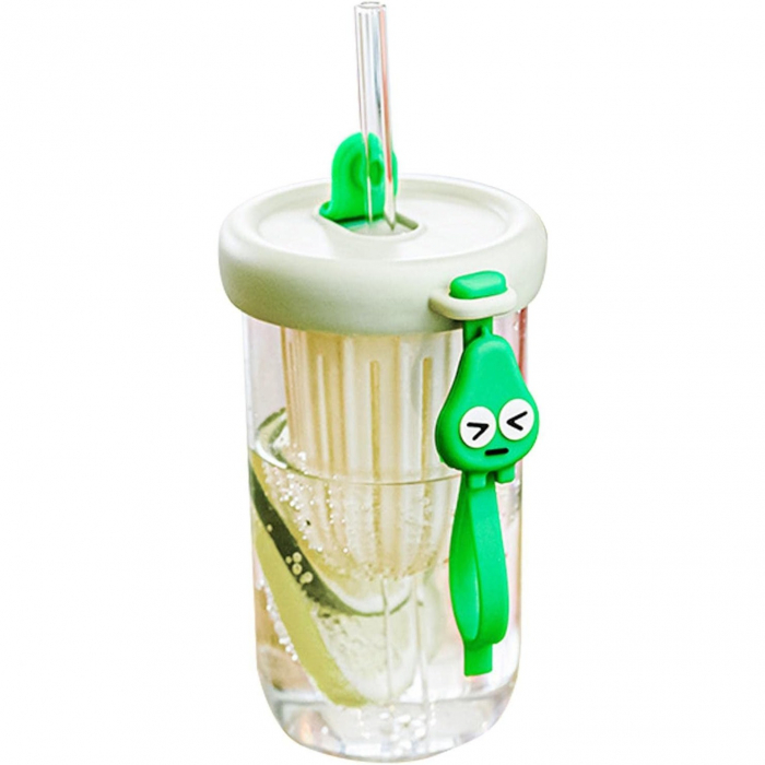 Pahar din silicon, cu capac si pai, pentru copii, Flippy, anti-cadere, compartiment pentru fructe/ceai/gheata, rezistent la temperaturi inalte, 500ml, Verde, 14.5x8.8x20 cm [5]