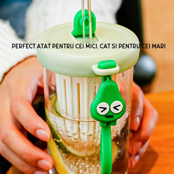 Pahar din silicon, cu capac si pai, pentru copii, Flippy, anti-cadere, compartiment pentru fructe/ceai/gheata, rezistent la temperaturi inalte, 500ml, Verde, 14.5x8.8x20 cm [3]