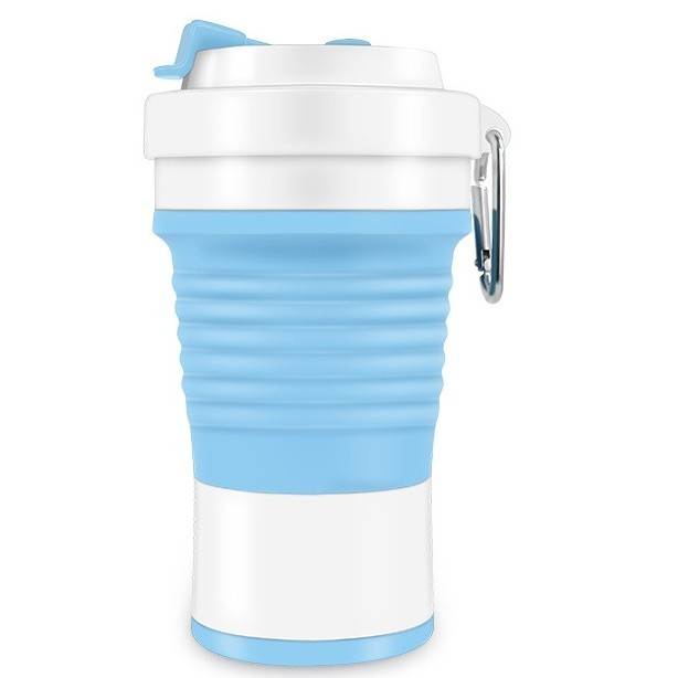 Pahar pliabil din silicon Flippy, pentru calatorii, camping, 750 ml, pai inclus, 11.6 x 19.3 cm, albastru [1]