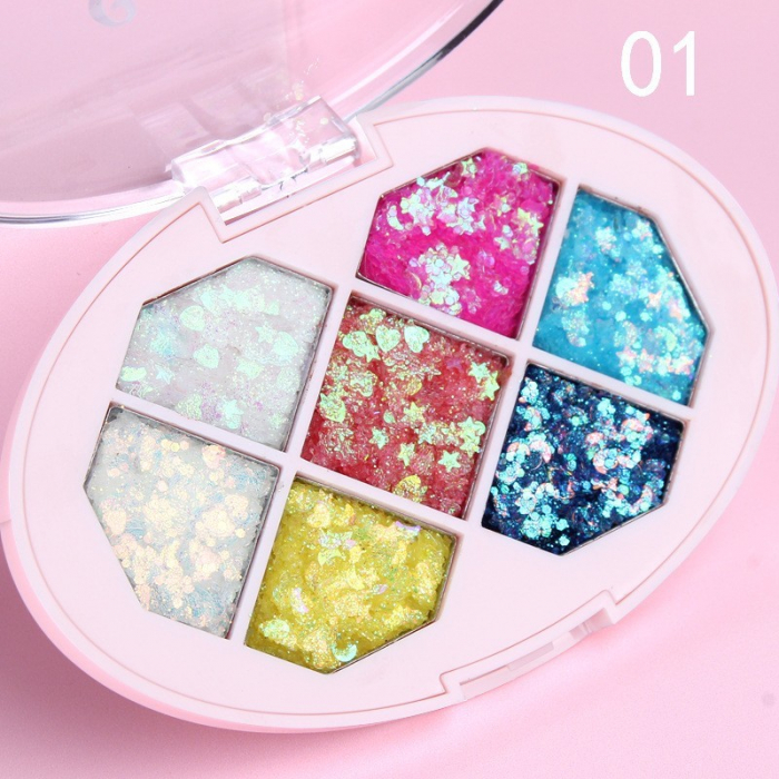 Paleta cu Glitter, Flippy, Varianta 1, 7 Nuante, Pentru Corp si Par, 50 g, Rezistent la Apa, 9.8 x 6.8 cm, Multicolor [3]