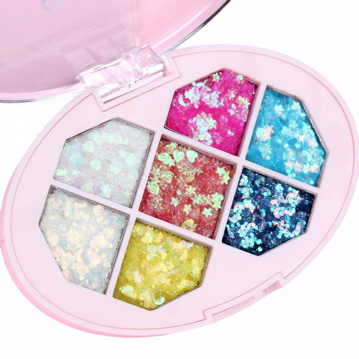 Paleta cu Glitter, Flippy, Varianta 1, 7 Nuante, Pentru Corp si Par, 50 g, Rezistent la Apa, 9.8 x 6.8 cm, Multicolor [1]
