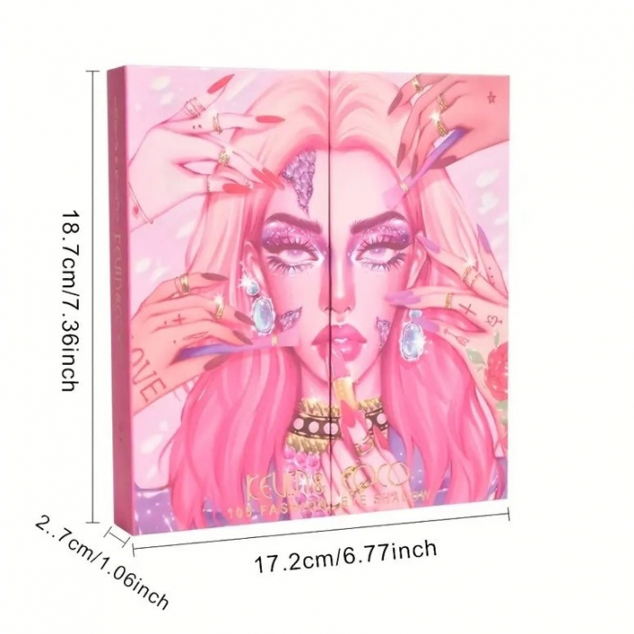 Paleta de Farduri Kevin&amp;Coco, 105 Culori, Stil Pliabil, Conturing si Iluminator incluse, Dreptunghiulara, Fara Sulfati, Pudra Compacta, 18.7 x 17.2 x 2.7 cm, 109 g, multicolor [2]