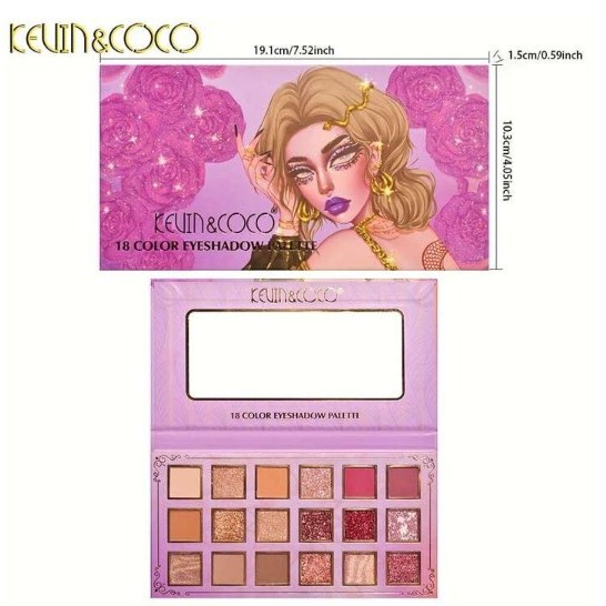 Paleta de farduri Kevin&amp;Coco, 18 culori, nuante captivante, design compact, 19 x 10 cm, 180 g, multicolor [4]