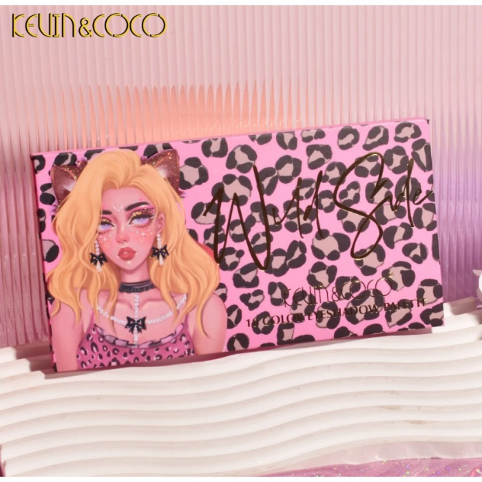 Paleta de farduri Kevin&amp;Coco, 18 nuante, imprimeu leopard-print roz, oglinda interioara, dreptunghiulara, 19 x 10 cm, 180 g, multicolor [5]