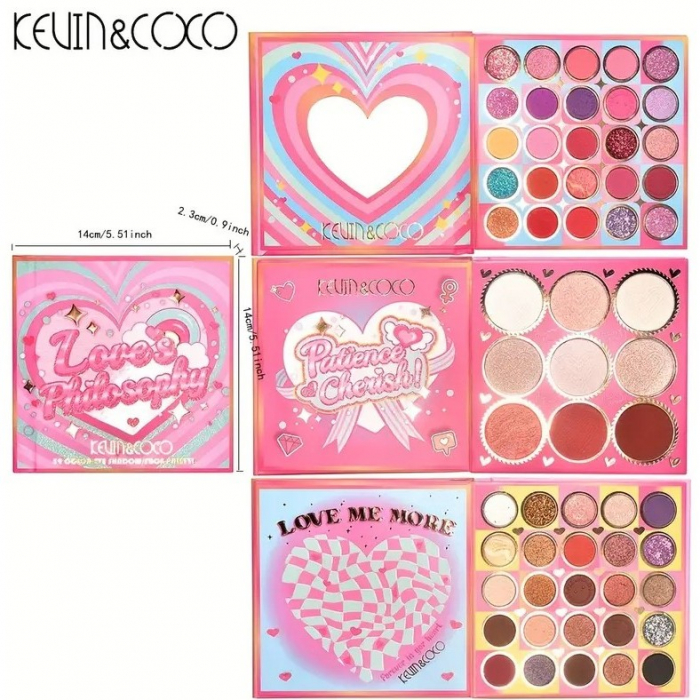 Paleta de Farduri Kevin&amp;Coco, 59 culori, Stil Carte, 3 Straturi, Pudra Compacta, Clasic, Fara Sulfati, 14 x 14 cm, 80 g, multicolor [6]