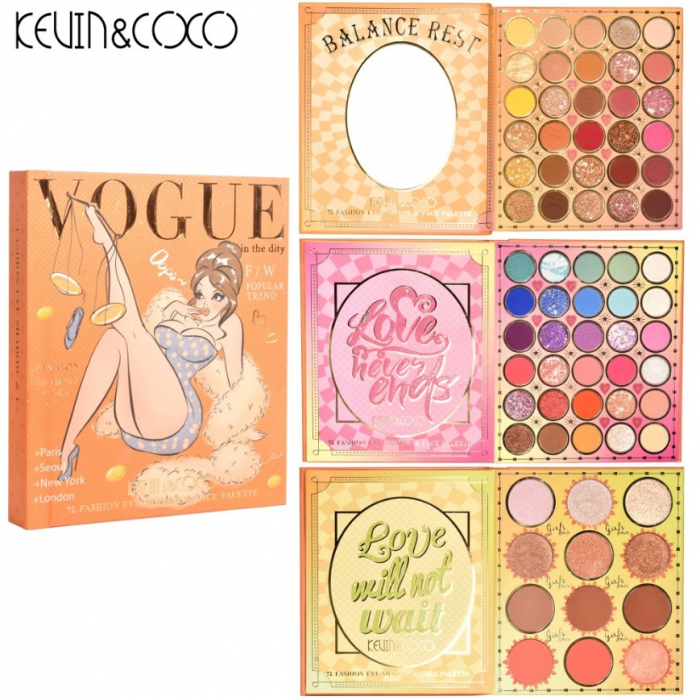 Paleta de Farduri Kevin&amp;Coco, 72 culori, Stil Carte, 3 Straturi, Pudra Compacta, Clasic, Fara Sulfati, 14 x 14 cm, 80 g, multicolor [5]