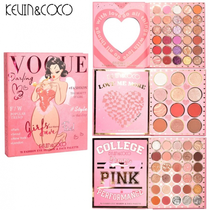 Paleta de Farduri Kevin&amp;Coco, 72 culori, Stil Carte, 3 Straturi, Pudra Compacta, Clasic, Fara Sulfati, 14 x 14 cm, 90 g, multicolor [6]
