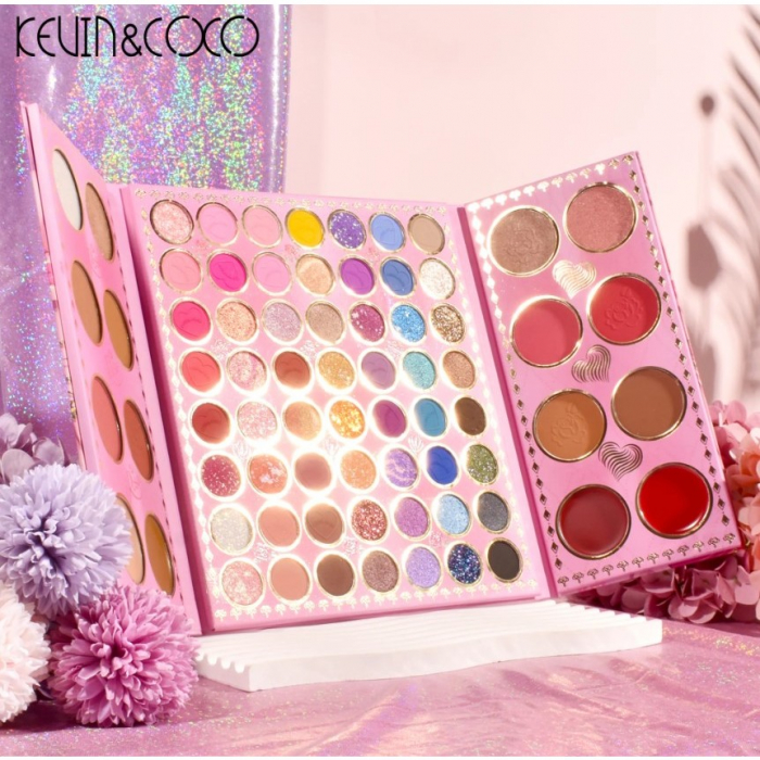 Paleta de farduri Kevin&amp;Coco, 72 de culori, stil pliabil, conturing, iluminator, blush incluse, dreptunghiulara, 22 x 24.5 cm, 490 g, multicolor [2]