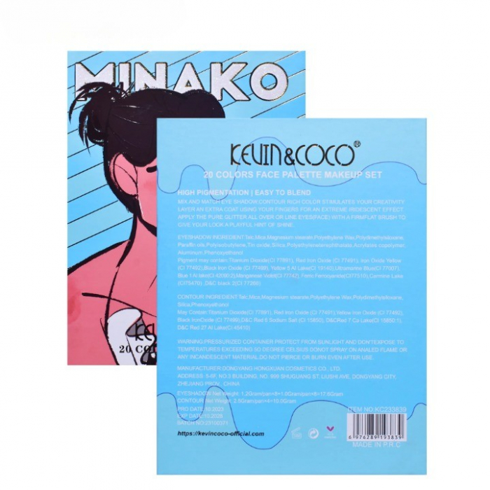 Paleta de Machiaj, KEVIN&amp;amp;COCO, 20 Culori Blue Girl, Fard de Pleoape si Blush, Albastru [2]