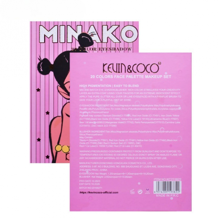Paleta de Machiaj, KEVIN&amp;COCO, 20 Culori Pink Girl, Fard de Pleoape si Blush, Roz [2]