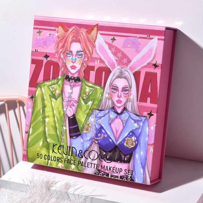 Paleta de Machiaj, KEVIN &amp; COCO, Best Partner, Fard de Pleoape, Breloc si Cercei, 50 culori, 22 x 21 x 5cm [4]