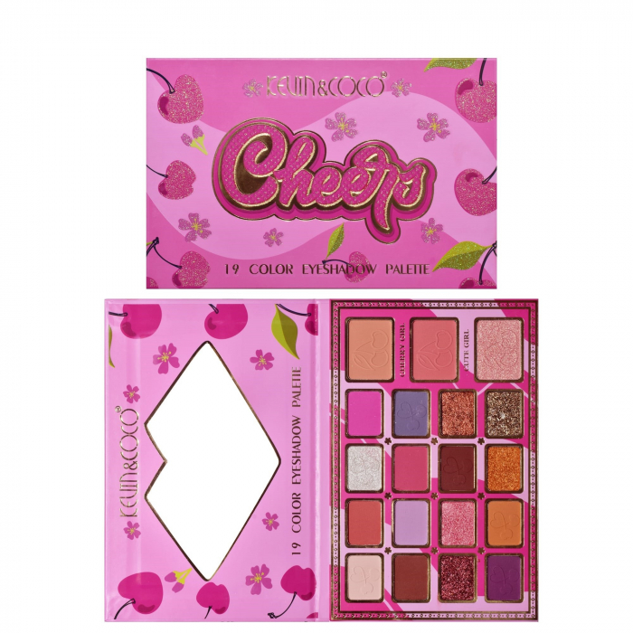 Paleta de Machiaj, KEVIN &amp; COCO, Cherry Blossom. Fard de Pleoape, 19 culori, 19.2 x 12.8 x 1.4 cm [8]