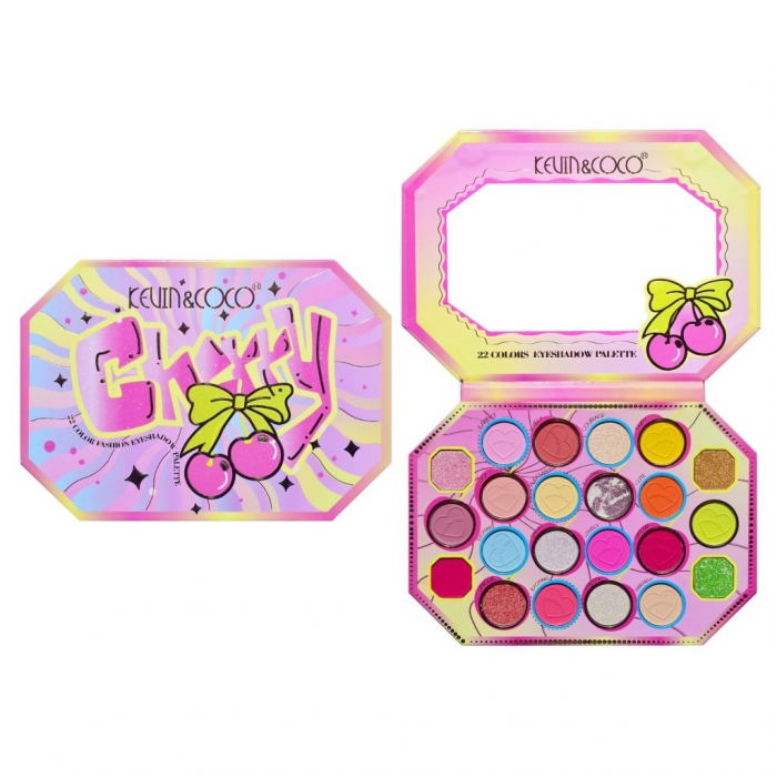 Paleta de Machiaj, KEVIN &amp; COCO, Pink Cherry, Fard de Pleoape, 22 culori, 19 x 13.7 x 1.3 cm [5]