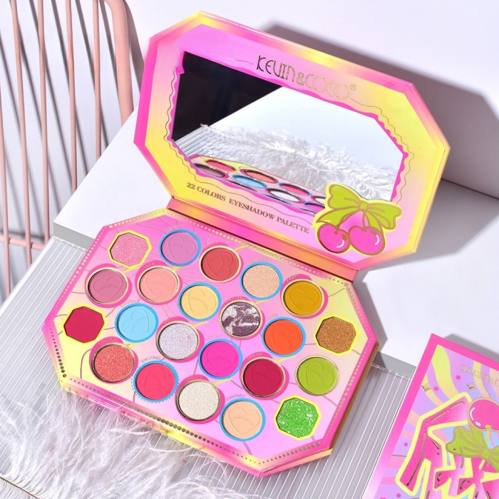 Paleta de Machiaj, KEVIN &amp; COCO, Pink Cherry, Fard de Pleoape, 22 culori, 19 x 13.7 x 1.3 cm [4]