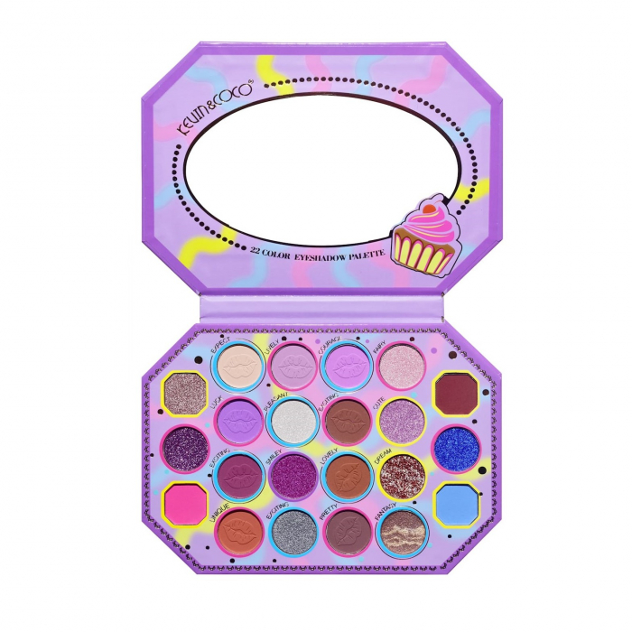 Paleta de Machiaj, KEVIN &amp; COCO, Violet Ice Cream, Fard de Pleoape, 22 culori, 19 x 13.7 x 1.3 cm [8]
