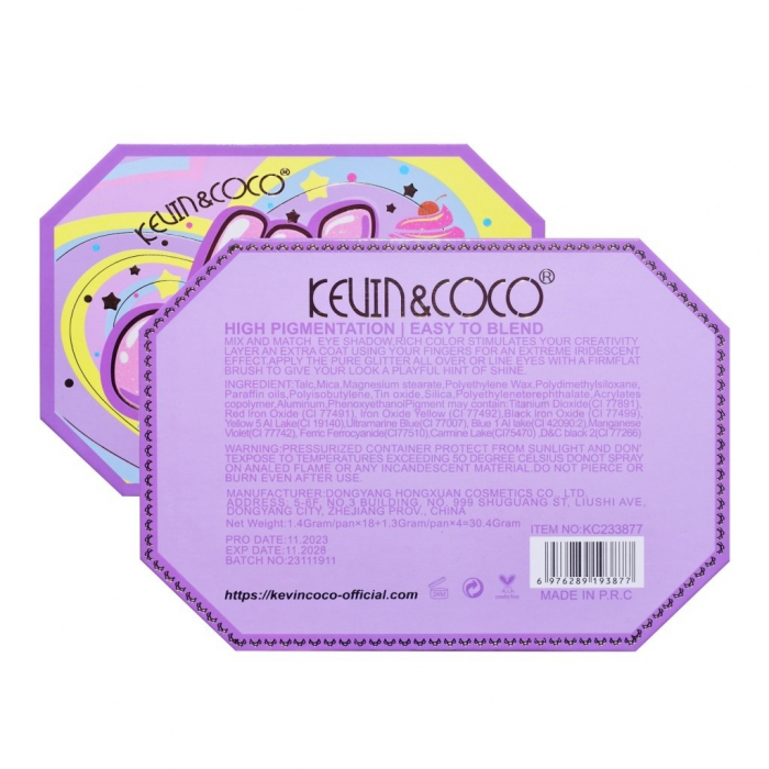 Paleta de Machiaj, KEVIN &amp; COCO, Violet Ice Cream, Fard de Pleoape, 22 culori, 19 x 13.7 x 1.3 cm [6]
