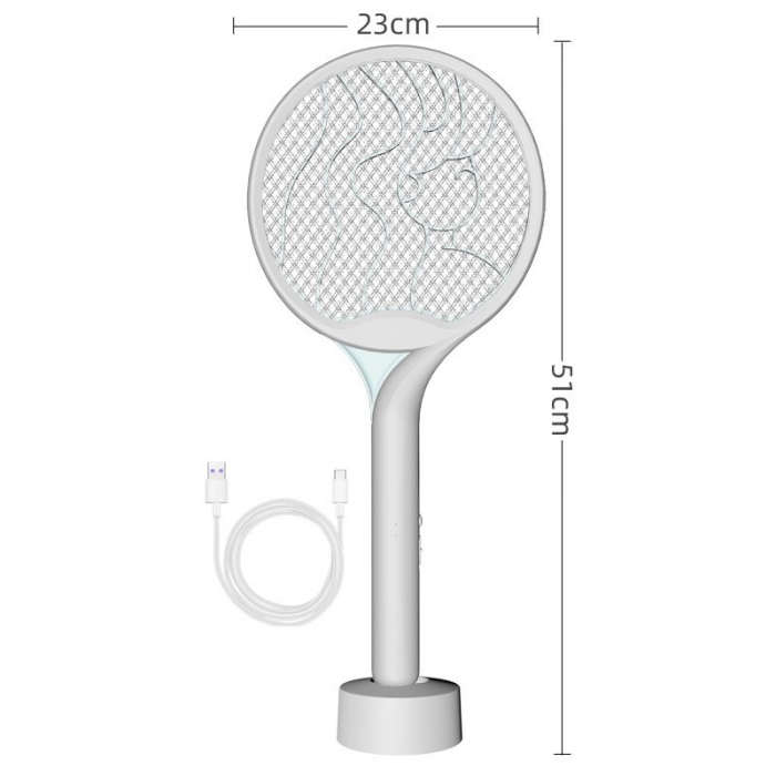 Paleta Electrica pentru Tantari, Muste si Tantari 2in1, Flippy, Reincarcabila, Incarcare USB, 2600V, Plastic, Casa si Gradina, Anti-insecte, Stand, 23x51 cm, Gri [2]