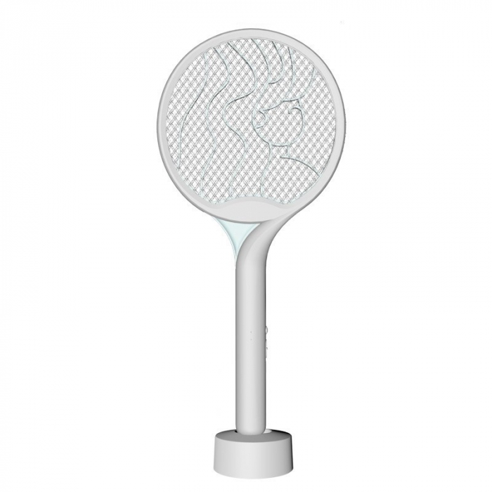 Paleta Electrica pentru Tantari, Muste si Tantari 2in1, Flippy, Reincarcabila, Incarcare USB, 2600V, Plastic, Casa si Gradina, Anti-insecte, Stand, 23x51 cm, Gri [1]