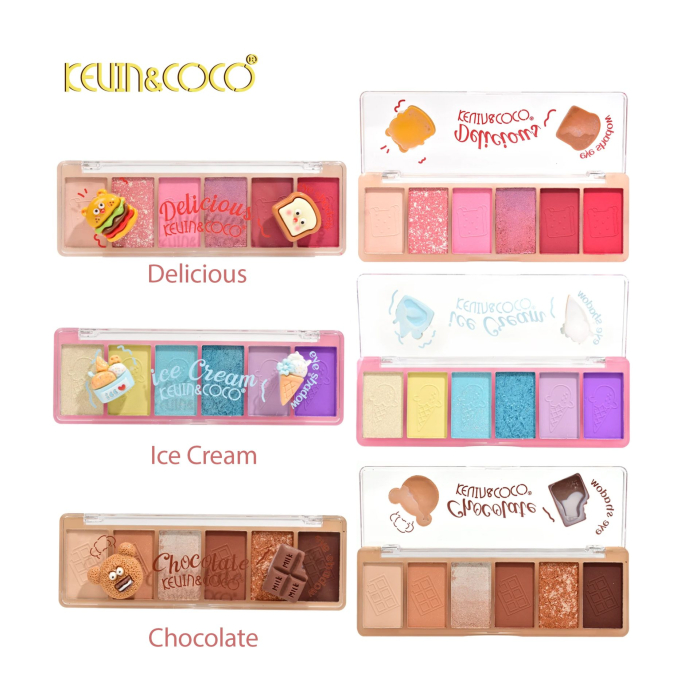 Paleta Farduri de Pleoape, Kevin&amp;Coco, Paleta pentru Machiaj, 6 Nuante, Model Ice Cream, Mate si Sidefate, 13.5x4.4x2 cm, Multicolor [3]