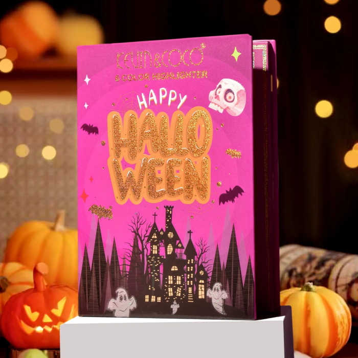 Paleta Iluminatoare, Flippy, 6 Nuante, Halloween, Culori Calde, Dreptunghiulara, 160g, Valabilitate 24 Luni, 17.4x11.5x1.3 cm, Varianta A, Nude-Rose [5]