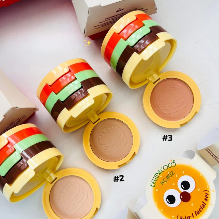 Paleta Multifunctionala, Kevin&amp;Coco, Model Burger, Set Machiaj 5 in 1, Blush, Iluminator, Contur, Pudra, Design Compact, 122 g, 8.7 x 8.7 x 6 cm, Nuanta 01 [9]
