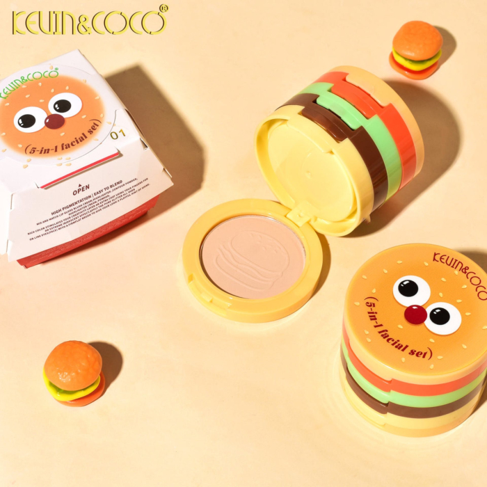 Paleta Multifunctionala, Kevin&amp;Coco, Model Burger, Set Machiaj 5 in 1, Blush, Iluminator, Contur, Pudra, Design Compact, 122 g, 8.7 x 8.7 x 6 cm, Nuanta 01 [7]